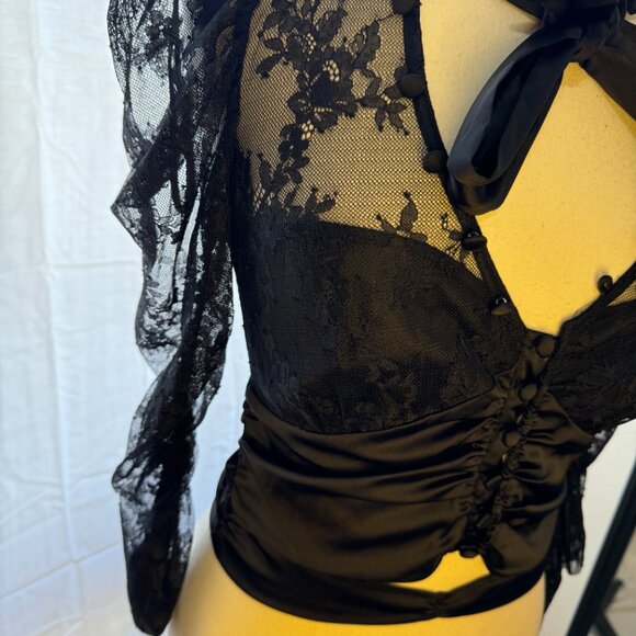 For Love & Lemons FARRAH BUTTON-UP BLOUSE Black Lace sz: xs - Picture 5 of 11
